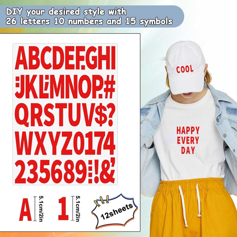 Metsyth 12 Sheets 612 Pieces Iron on Letters and Numbers for Clothing 2 Inch Iron on Letter Patches Large with PU Heat Transfer Alphabet Adhesive Stickers for Fabric T-Shirt Jersey DIY Craft,Red - Image 2